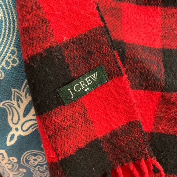 EUC J. Crew Red Plaid Scarf - Picture 8 of 9